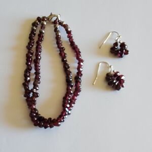 Vtg. Garnet Nuggets Bracelet & Earrings Set